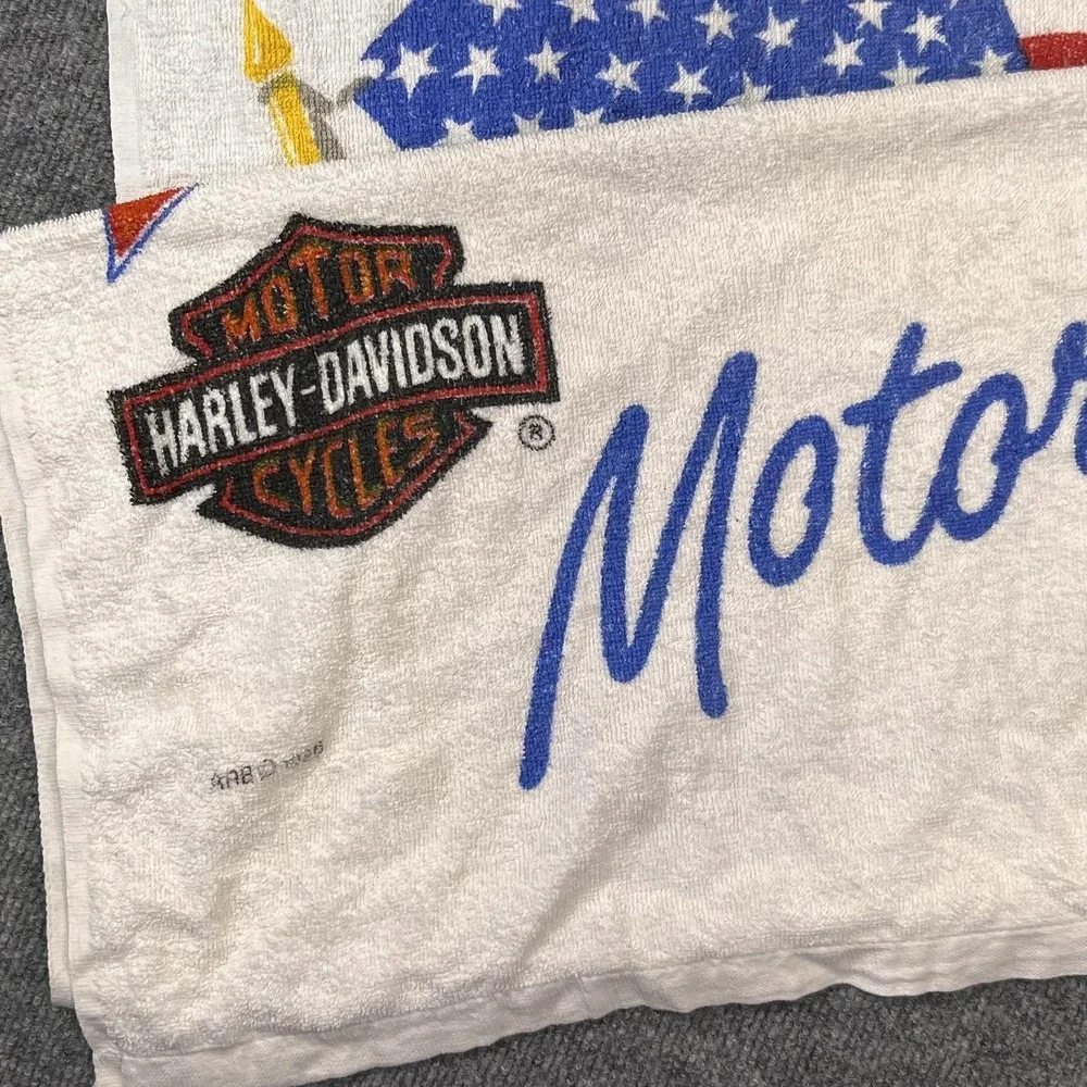 Harley-Davidson Beach Towel Born In The USA Eagle Flag Cotton America White